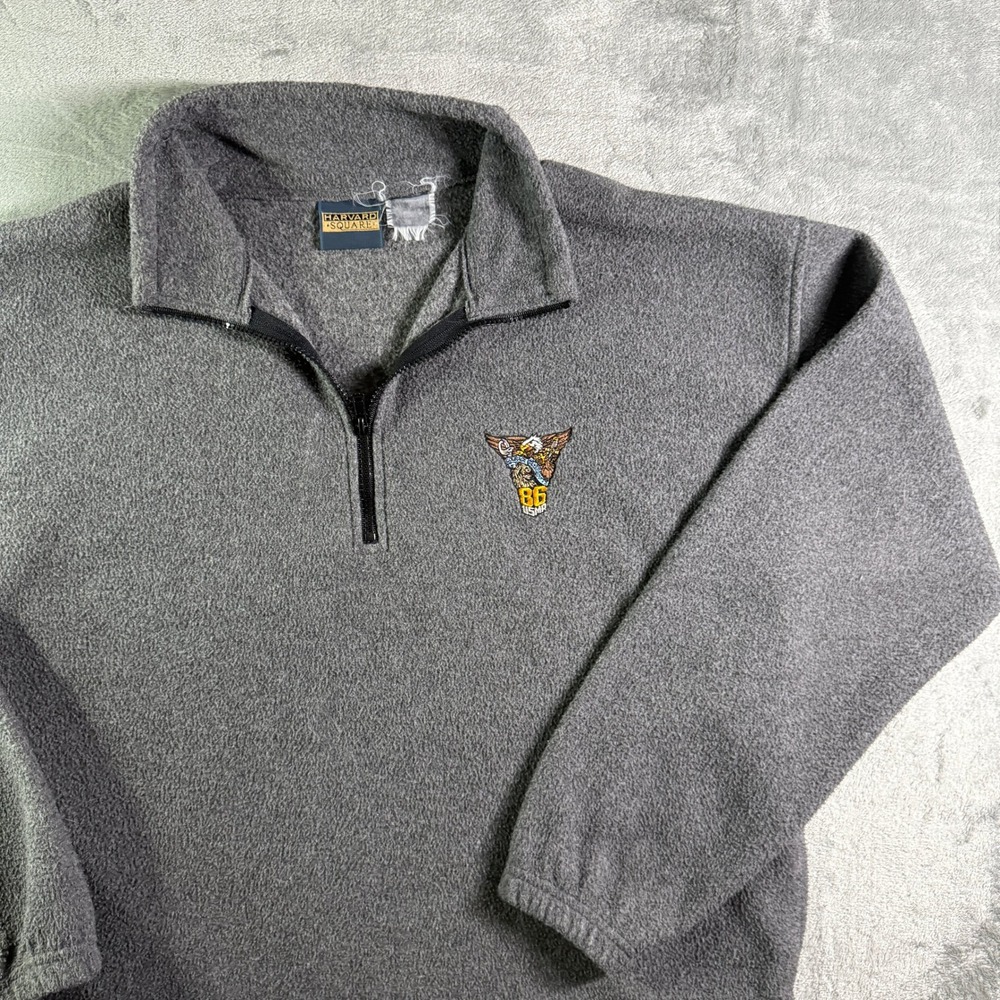 VTG Harvard Square Fleece Pullover USMA 86 Graphic Quarter Zip Sweatshirt (READ)